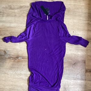 Poof Apparel Purple Long Sleeve Wide Neck Long Shirt Blouse Size Small S
